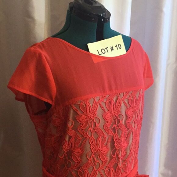NWOT by DANNY & NICOLE in size 18 tangerine colored dress sheer top with overlay - Picture 3 of 15